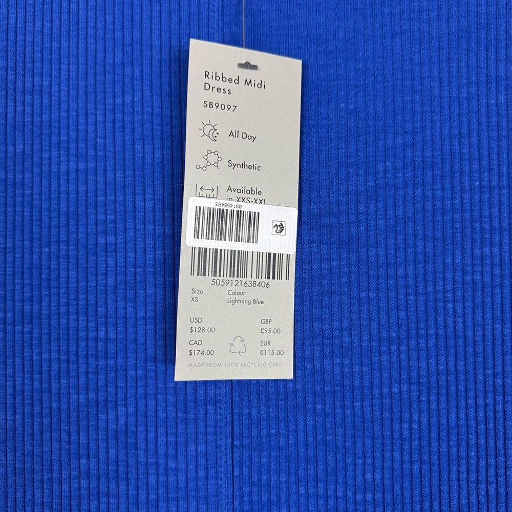 Sweaty Betty Ribbed Midi Dress Short Sleeves Lightning Blue Size XS - Picture 9 of 12